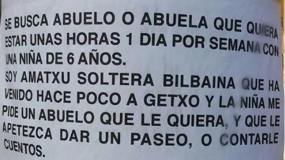“Se busca abuelo para niña de 6 años que la quiera, que le apetezca pasear y cuente cuentos”