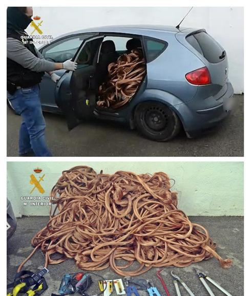 Detenidos tres vecinos de Sevilla de una red que robó 15 toneladas de cable de cobre en Badajoz y Jaén