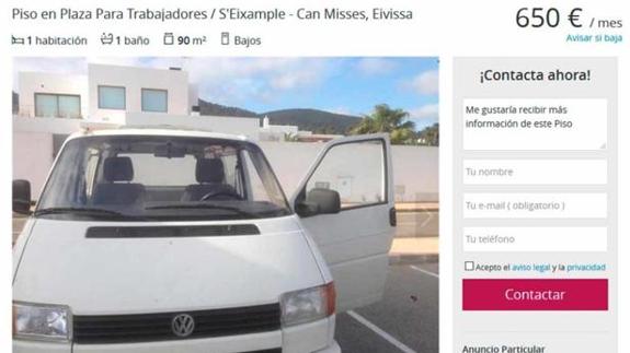 Piden 650 euros al mes por vivir en una furgoneta en Ibiza