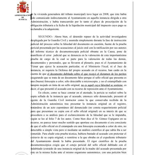 Revocan la condena al expresidente del PP de Víznar por falsificar un sello